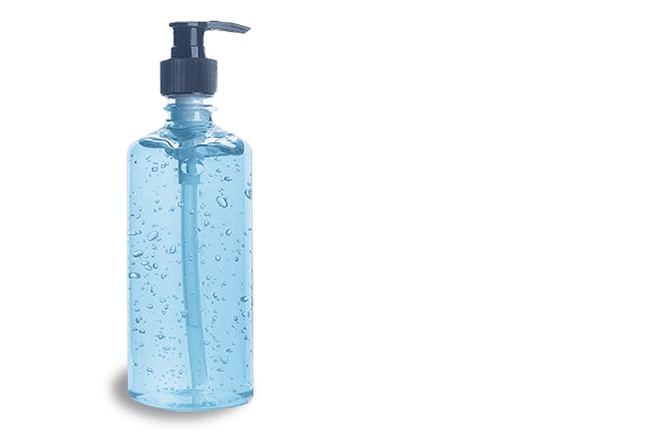 hand sanitizer bottle and text